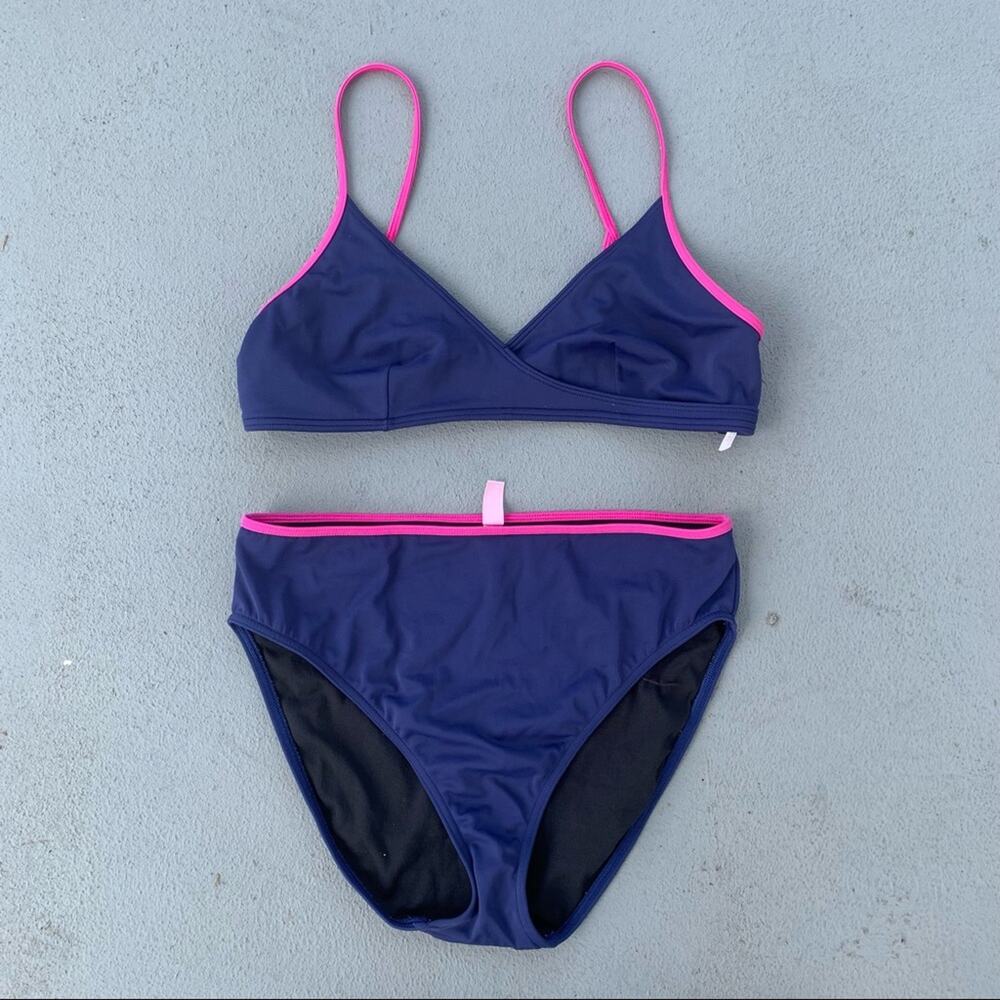 Y2K Victoria’s Secret Triangle Bra Bikini High Waist Bottom navy fuchsia LARGE